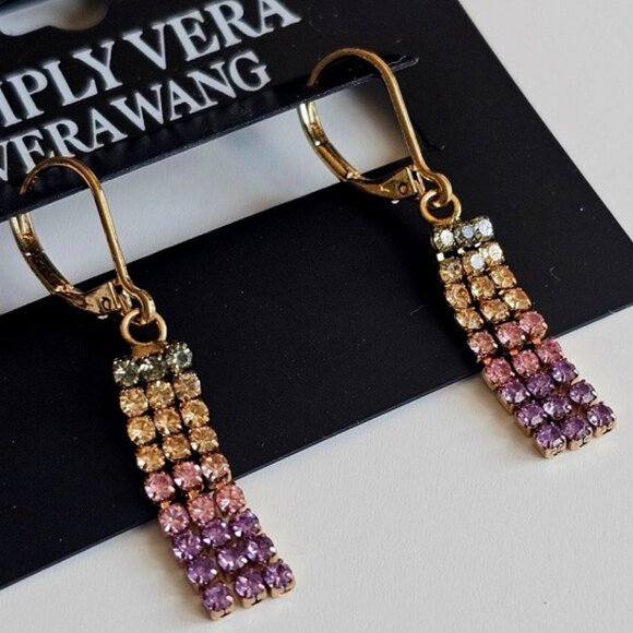 Vera Wang Jewelry - VERA WANG Mod/Contemporary Gold Rainbow Ombre Rhinestone Crystal Drop Earrings